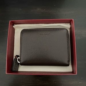 $298 Bally Brown Wallet Coin Purse with Zipper